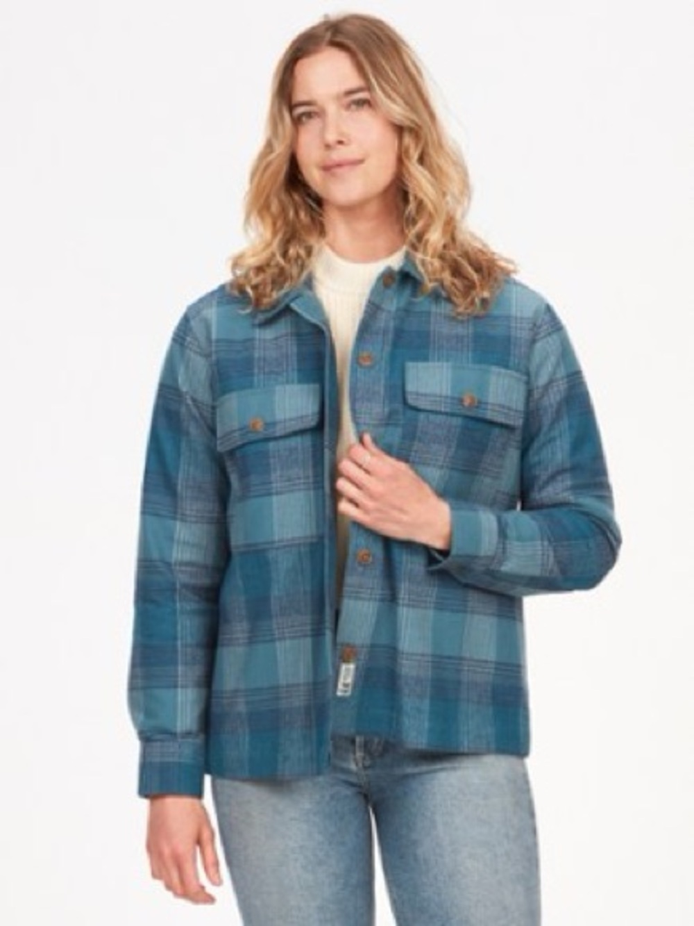Marmot Incline Heavyweight Blue Plaid Women's Button-Up Flannel Cotton Overshirt